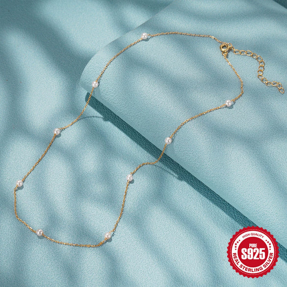 Simple 925 Sterling Silver Niche Design Four Claw Diamond Clavicle Chain With Geometric Pattern
