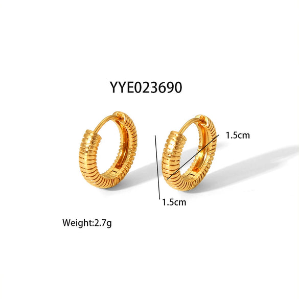 Simple Stripe Touch Buckle Titanium Steel Earrings With Pvd Furnace Real Gold Electroplating