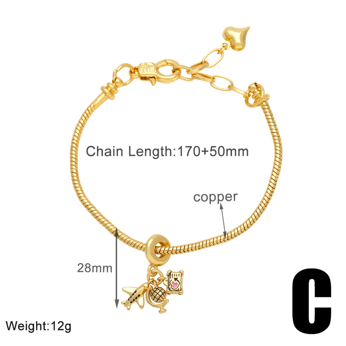 Simple Style Airplane Copper 18k Gold Plated Zircon Bracelets In Bulk