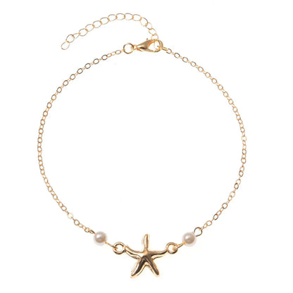 Simple Style Animal Cross Moon Gold Plated Silver Plated Imitation Pearl Alloy Wholesale Anklet