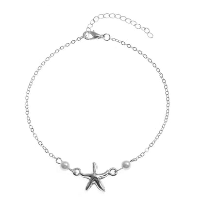 Simple Style Animal Cross Moon Gold Plated Silver Plated Imitation Pearl Alloy Wholesale Anklet