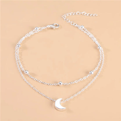 Simple Style Animal Cross Moon Gold Plated Silver Plated Imitation Pearl Alloy Wholesale Anklet