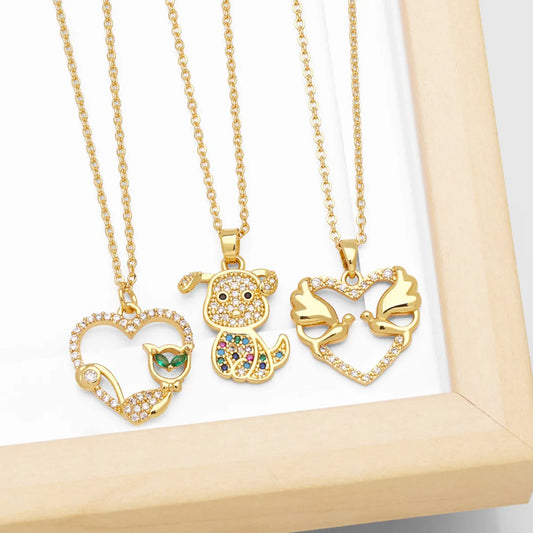 Simple Style Animal Heart Shape Copper Plating Inlay Zircon 18k Gold Plated Necklace