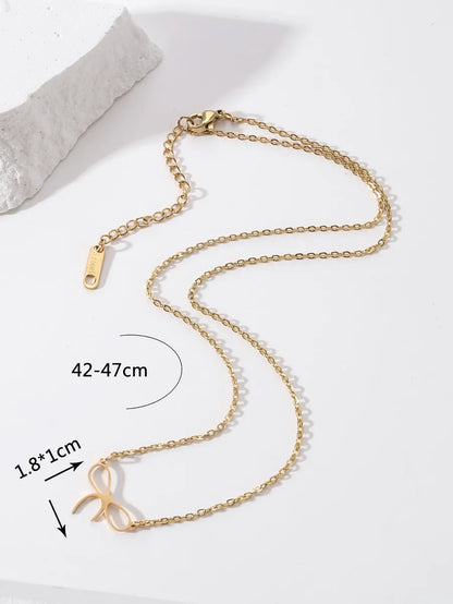 Simple Style Arrow Bow Knot Stainless Steel 18k Gold Plated Pendant Necklace