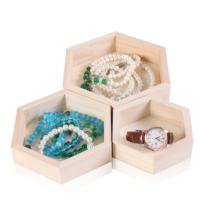 Simple Style Artistic Hexagon Solid Wood Jewelry Rack