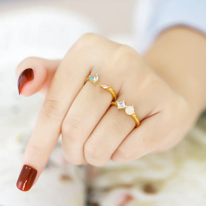 Simple Style Asymmetrical Irregular Copper Gold Plated Zircon Open Ring 1 Piece