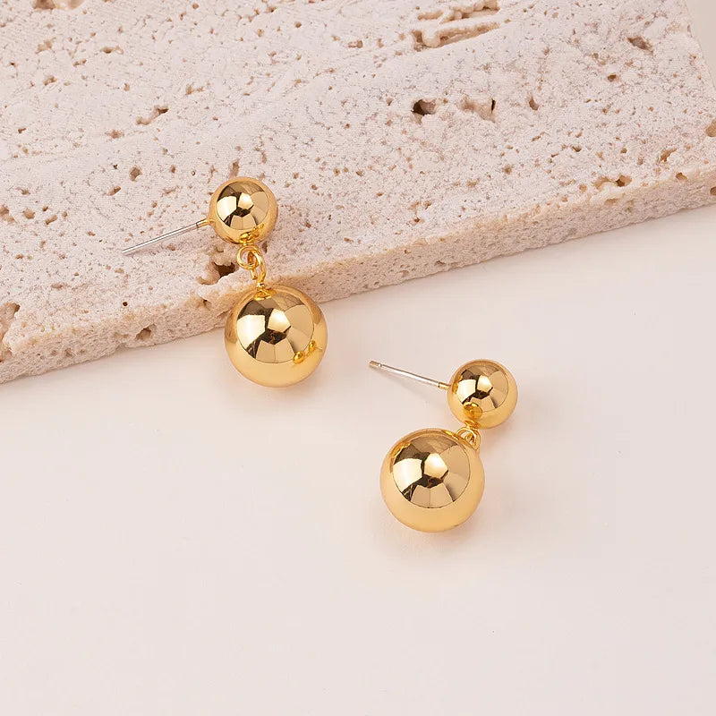 Simple Style Ball Solid Color Metal Plating Gold Plated Silver Plated Women'S Drop Earrings