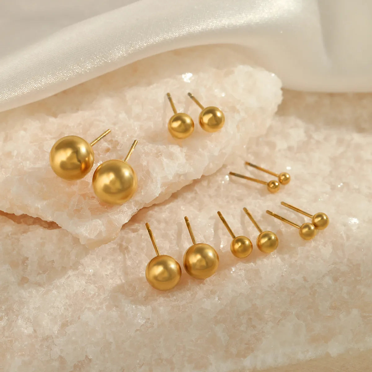 1 Pair Simple Style Ball Solid Color Plating Stainless Steel Ear Studs