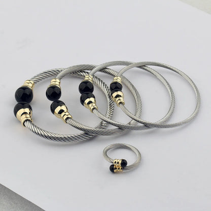 Simple Style Ball Stainless Steel Copper Inlay Glass Bead Women's Rings Bracelets