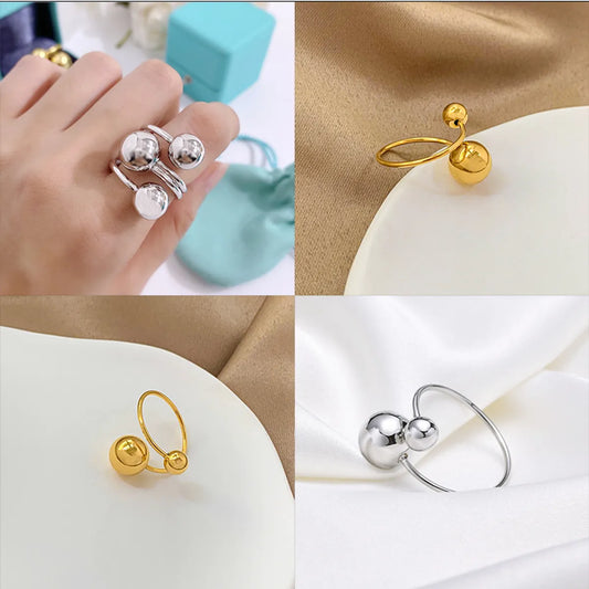 Simple Style Ball Stainless Steel Open Rings