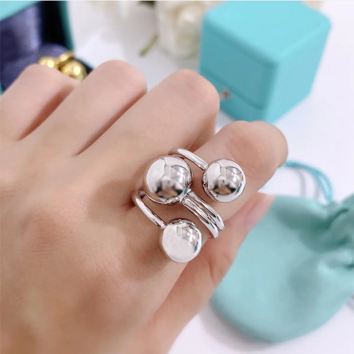 Simple Style Ball Stainless Steel Open Rings