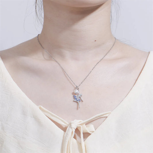 Simple Style Ballet Girl Stainless Steel Imitation Pearl Inlay Zircon Pendant Necklace Necklace