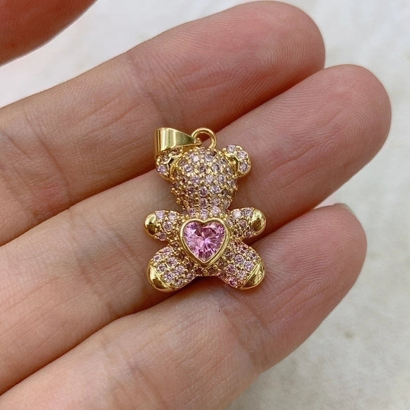 Simple Style Bear Copper Inlay Turquoise Zircon Pendants Jewelry Accessories