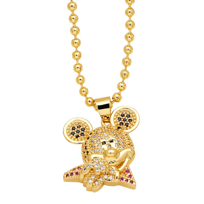 Simple Style Bear Copper Plating Inlay Zircon 18k Gold Plated Necklace Pendant