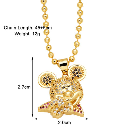 Simple Style Bear Copper Plating Inlay Zircon 18k Gold Plated Necklace Pendant