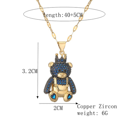 Simple Style Bear Copper Plating Inlay Zircon Gold Plated Pendant Necklace