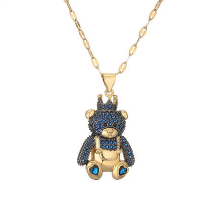 Simple Style Bear Copper Plating Inlay Zircon Gold Plated Pendant Necklace