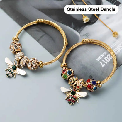 Simple Style Bee 304 Stainless Steel Alloy Zircon Bangle In Bulk