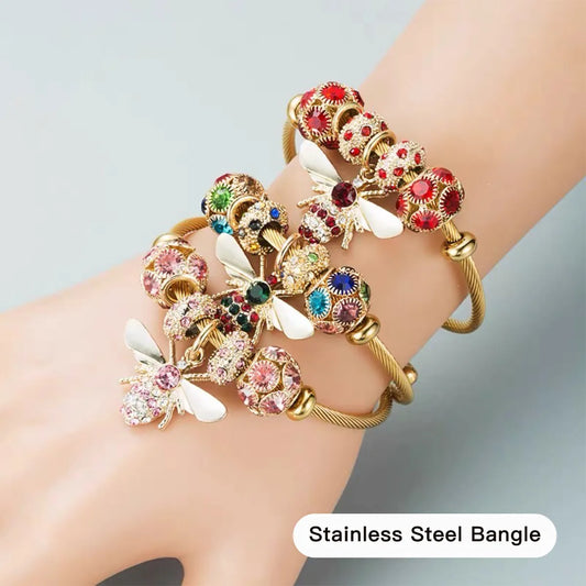 Simple Style Bee 304 Stainless Steel Alloy Zircon Bangle In Bulk