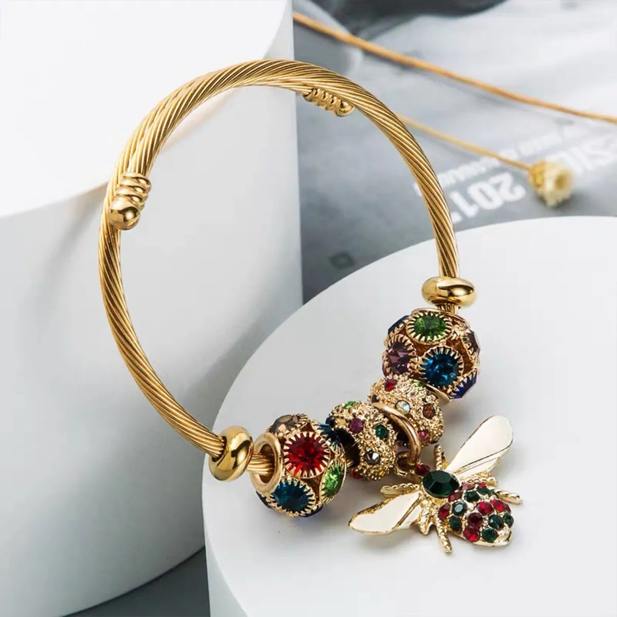 Simple Style Bee 304 Stainless Steel Alloy Zircon Bangle In Bulk