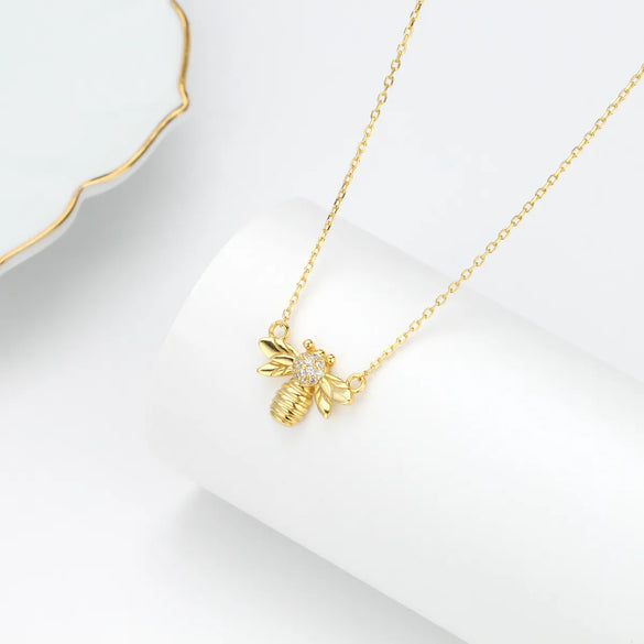 Simple Style Bee Sterling Silver Inlay Zircon Pendant Necklace