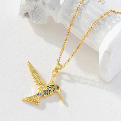 Simple Style Bird Copper Inlay Zircon Pendant Necklace