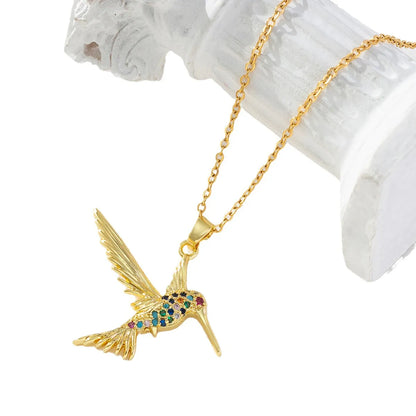 Simple Style Bird Copper Inlay Zircon Pendant Necklace