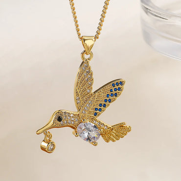 Simple Style Bird Copper Plating Inlay Zircon 18k Gold Plated Pendant Necklace