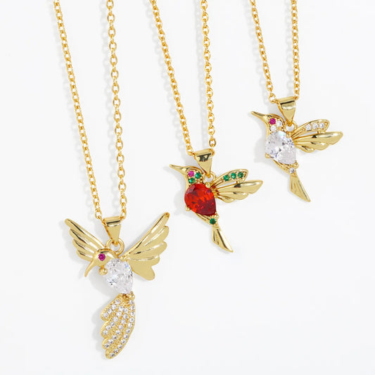 Simple Style Bird Copper Plating Zircon Pendant Necklace 1 Piece