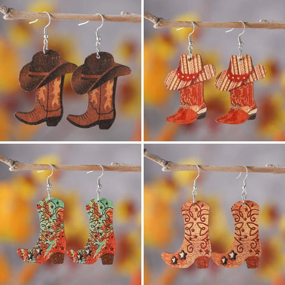 Simple Style Boots Wood Patchwork Women's Drop Earrings