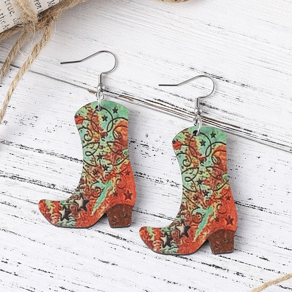 Simple Style Boots Wood Patchwork Women's Drop Earrings