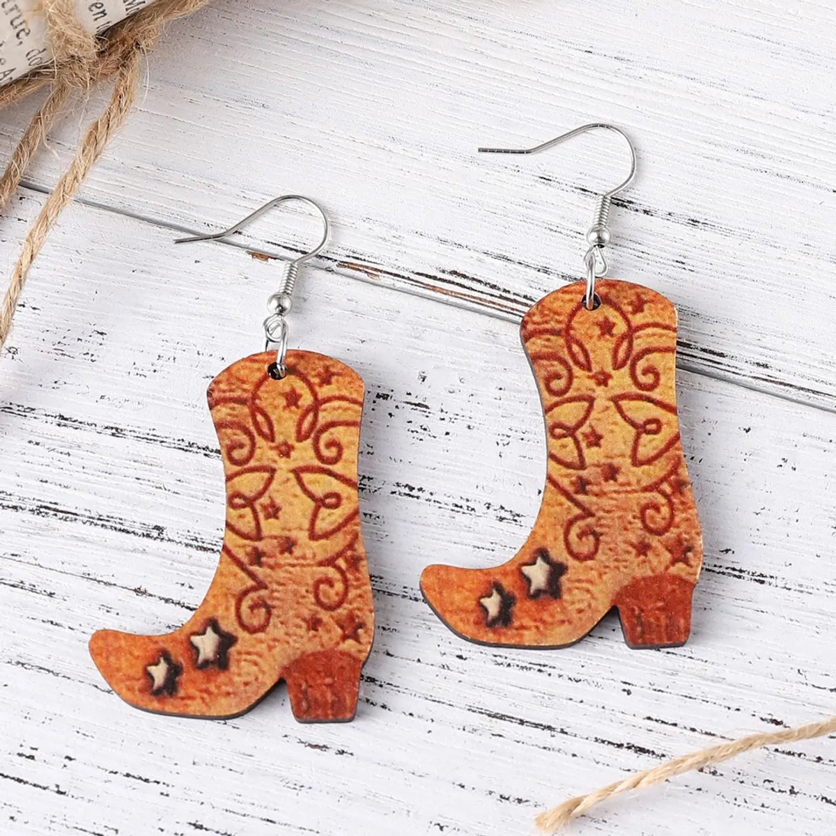 Simple Style Boots Wood Patchwork Women's Drop Earrings