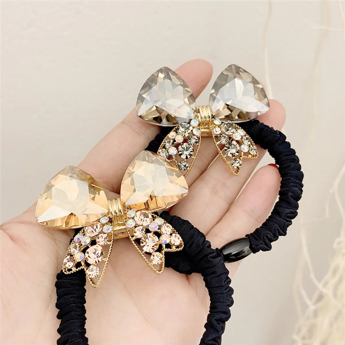 Simple Style Bow Knot Alloy Inlaid Crystal Hair Tie