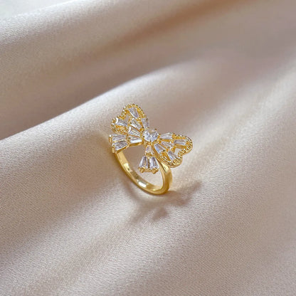 Simple Style Bow Knot Brass Zircon Open Ring In Bulk