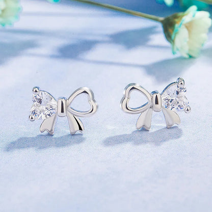 Simple Style Bow Knot Copper Plating Zircon Ear Studs 1 Pair