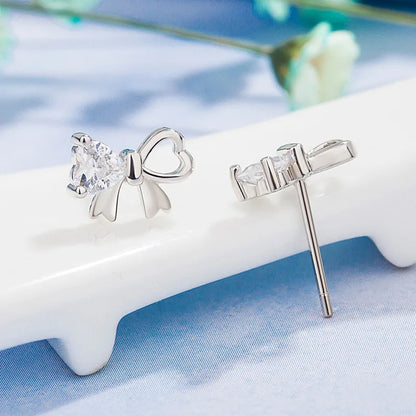 Simple Style Bow Knot Copper Plating Zircon Ear Studs 1 Pair