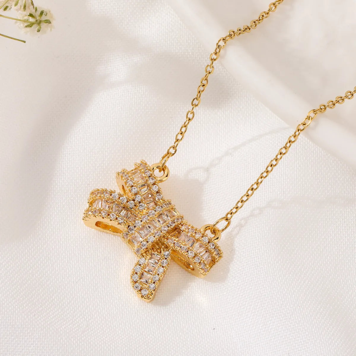 Simple Style Bow Knot Stainless Steel Copper Zircon Pendant Necklace In Bulk