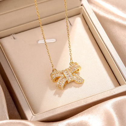 Simple Style Bow Knot Stainless Steel Copper Zircon Pendant Necklace In Bulk