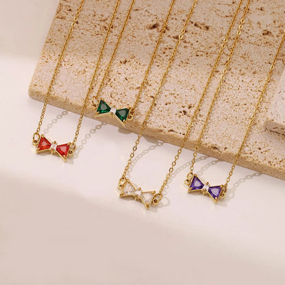 Simple Style Bow Knot Stainless Steel Plating Inlay Zircon White Gold Plated Gold Plated Pendant Necklace