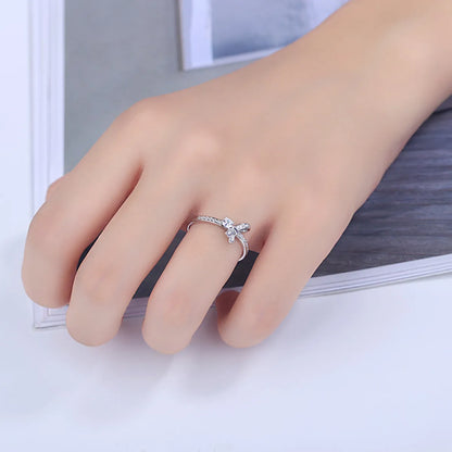 Simple Style Bow Knot Sterling Silver Inlay Zircon Rings