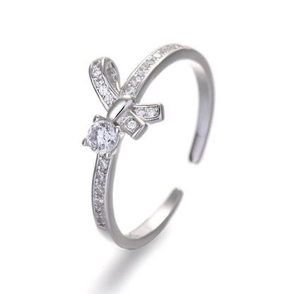 Simple Style Bow Knot Sterling Silver Inlay Zircon Rings