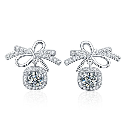 Simple Style Bow Knot Sterling Silver Moissanite Ear Studs In Bulk