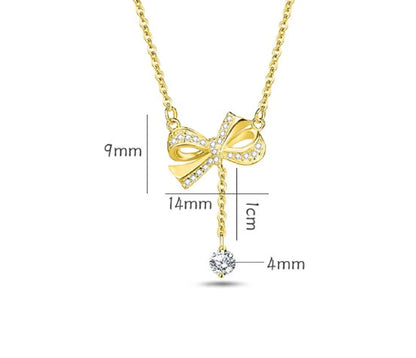 Simple Style Bow Knot Sterling Silver Plating Inlay Zircon Pendant Necklace