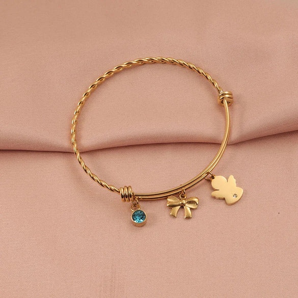 Simple Style Customization Laser Engraving Bow Knot Titanium Steel Bangle In Bulk