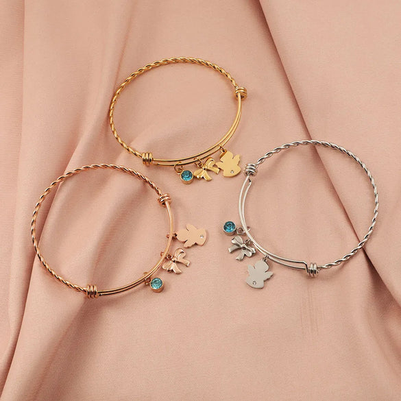 Simple Style Customization Laser Engraving Bow Knot Titanium Steel Bangle In Bulk