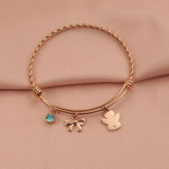 Simple Style Customization Laser Engraving Bow Knot Titanium Steel Bangle In Bulk