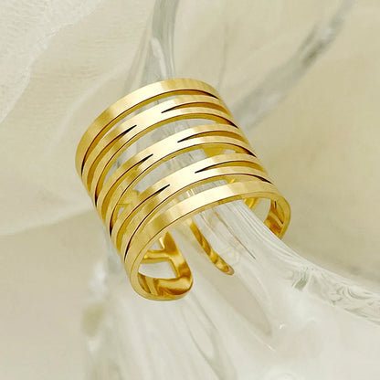 Simple Style British Style Commute Lines Stainless Steel Plating Hollow Out Gold Plated Open Rings