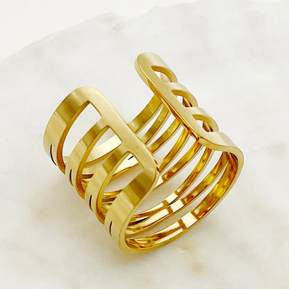 Simple Style British Style Commute Lines Stainless Steel Plating Hollow Out Gold Plated Open Rings