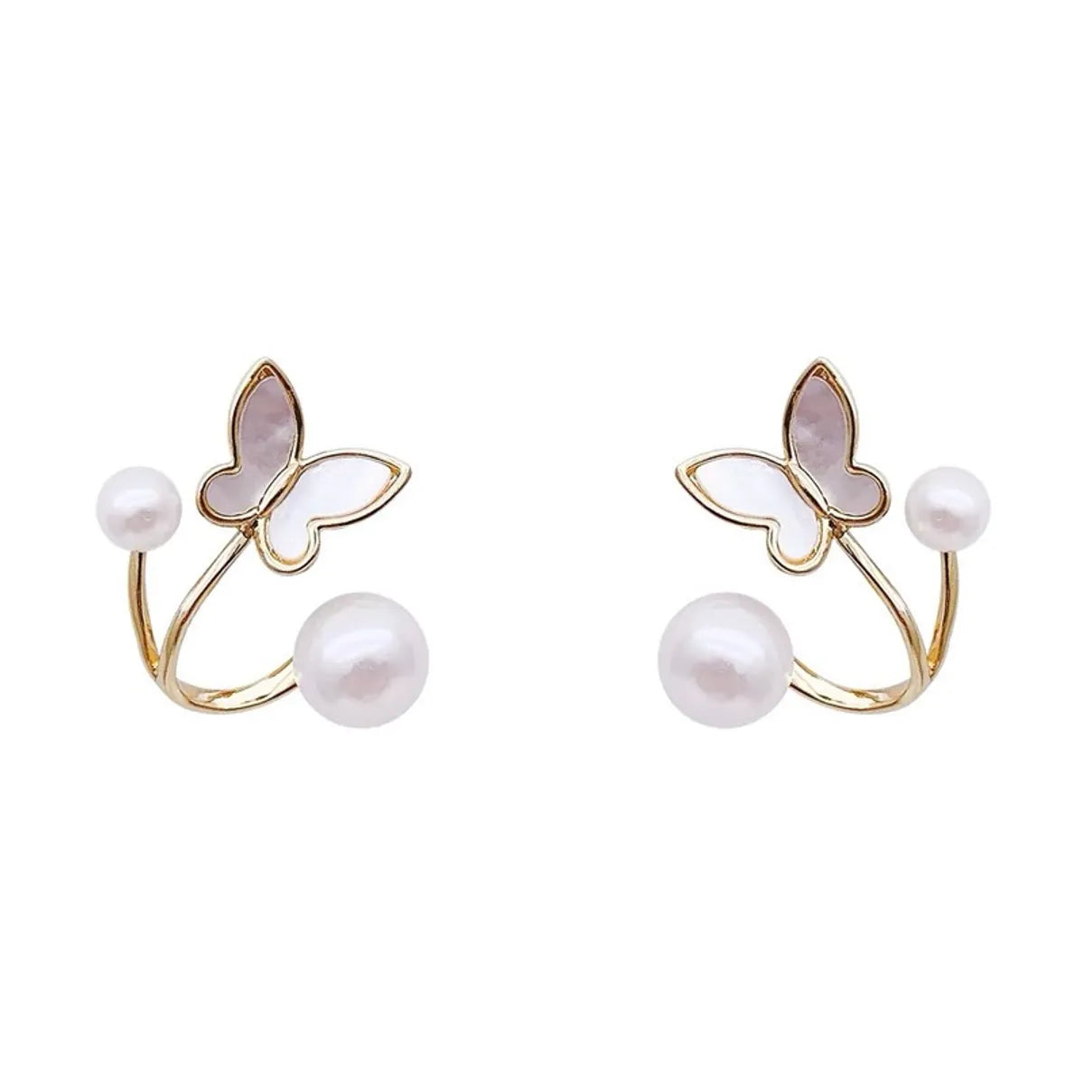 Simple Style Butterfly Alloy Inlay Artificial Pearls Ear Studs