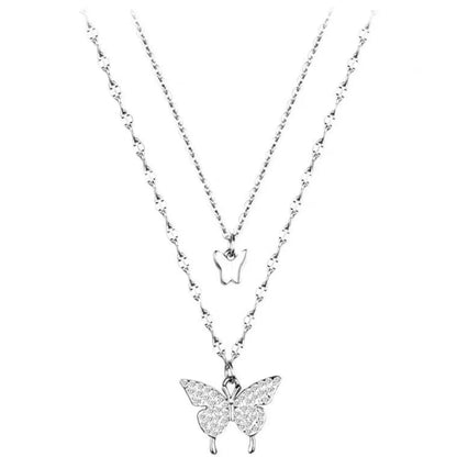 Simple Style Butterfly Alloy Inlay Rhinestones Women's Layered Necklaces